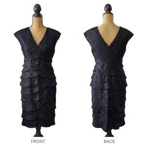 Adrianna Papell Black Shutter Pleat Tiered Cocktail Dress | V-Neck Size 4 🖤